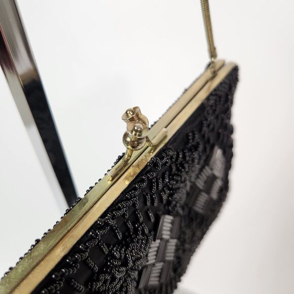 VTG Black Small Beaded Purse Womens Handbag 1920s Flapper Gir Made In‎ Hong Kong - Picture 4 of 16